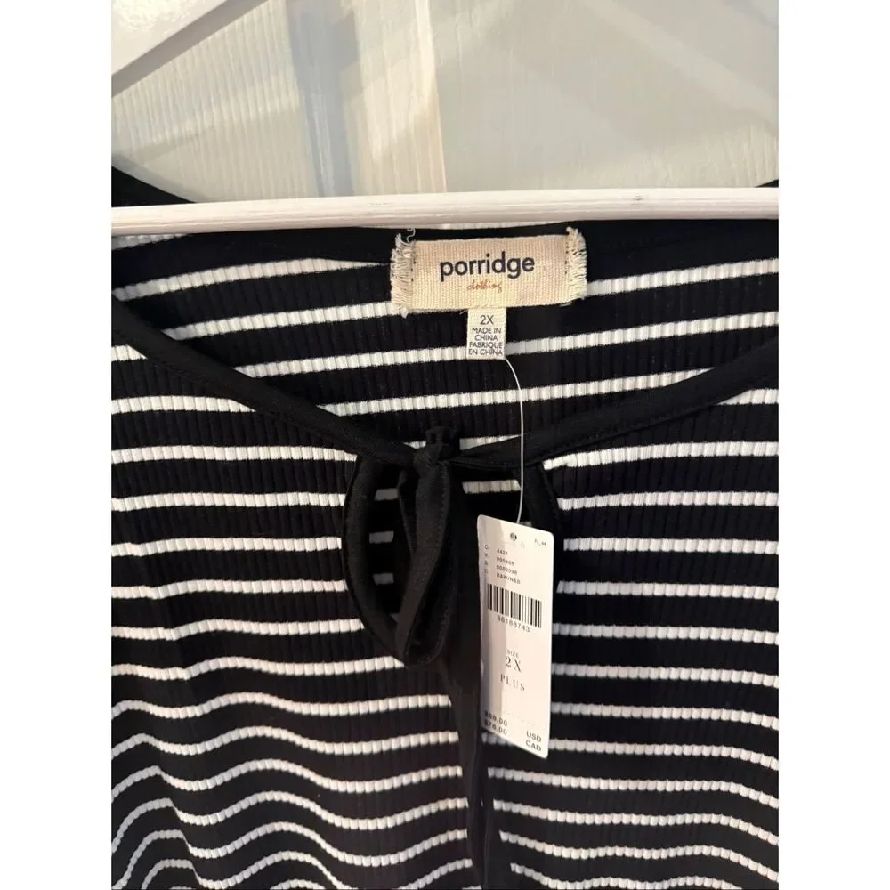 Anthropologie Porridge Black & White Stripe Keyhole Puff Sleeve Top sz 2X NWT